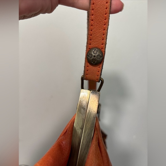 Patricia Nash Leather Ferraro Handbag Framed Flower Purse Clasp Pink Orange Bag - Picture 10 of 12